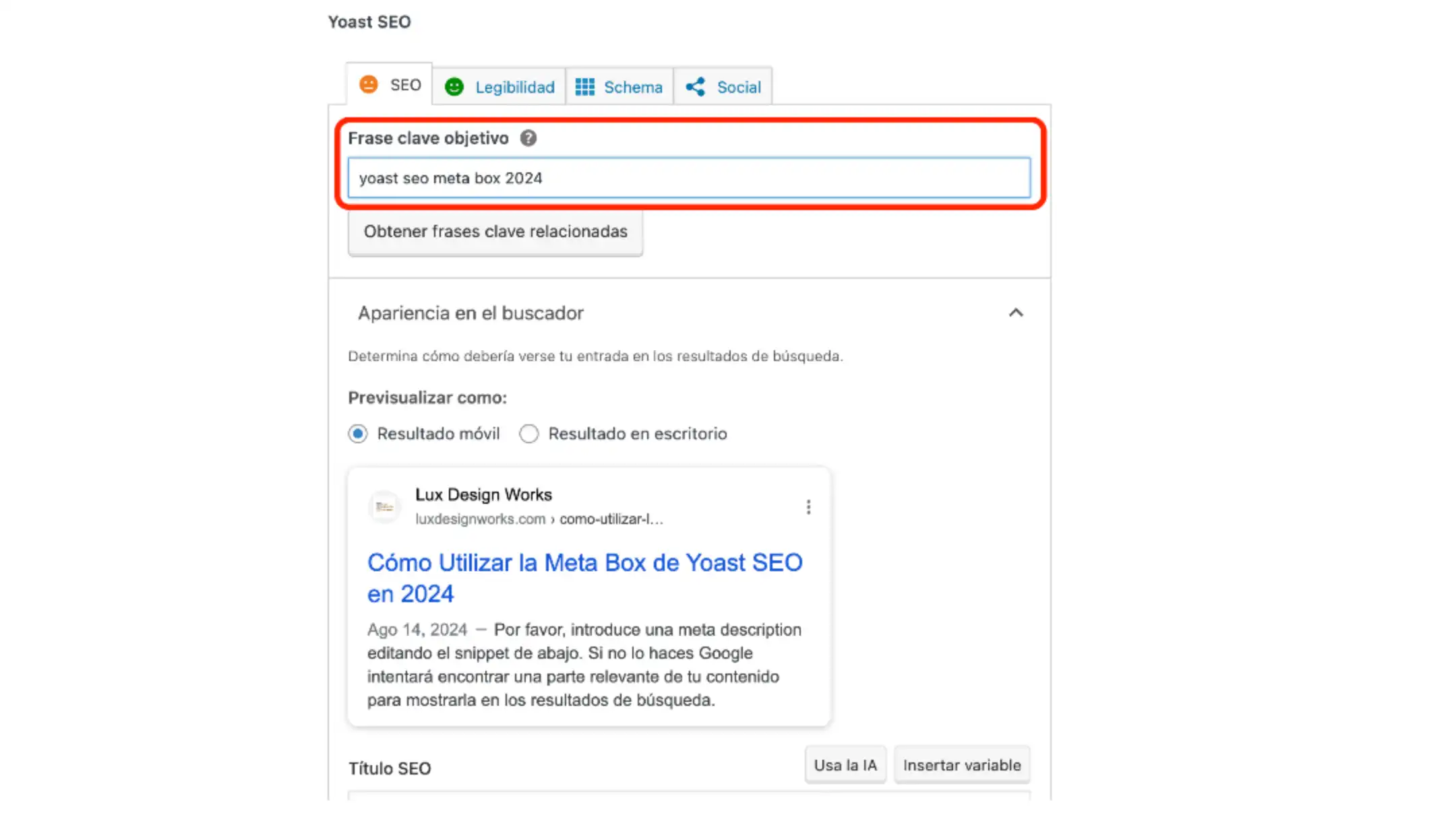 Seo yoast plugin meta box keyword