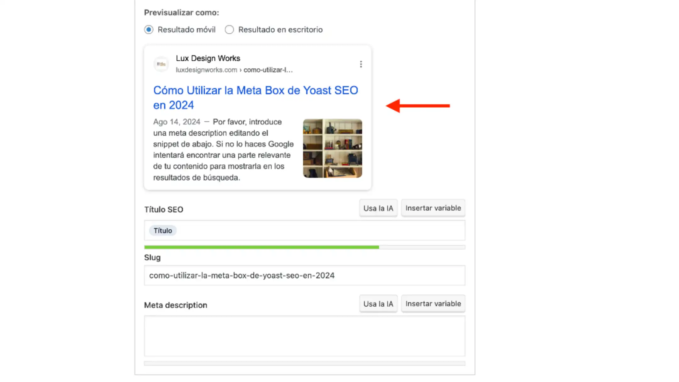 Seo yoast plugin meta box previsualizar movil