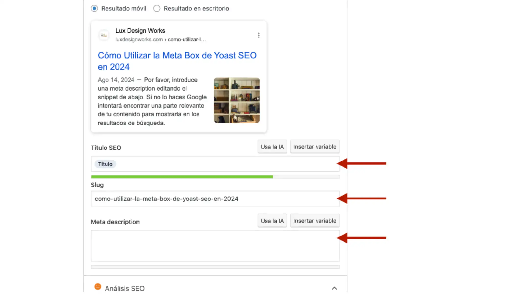Seo yoast plugin meta box titulo slug descripcion