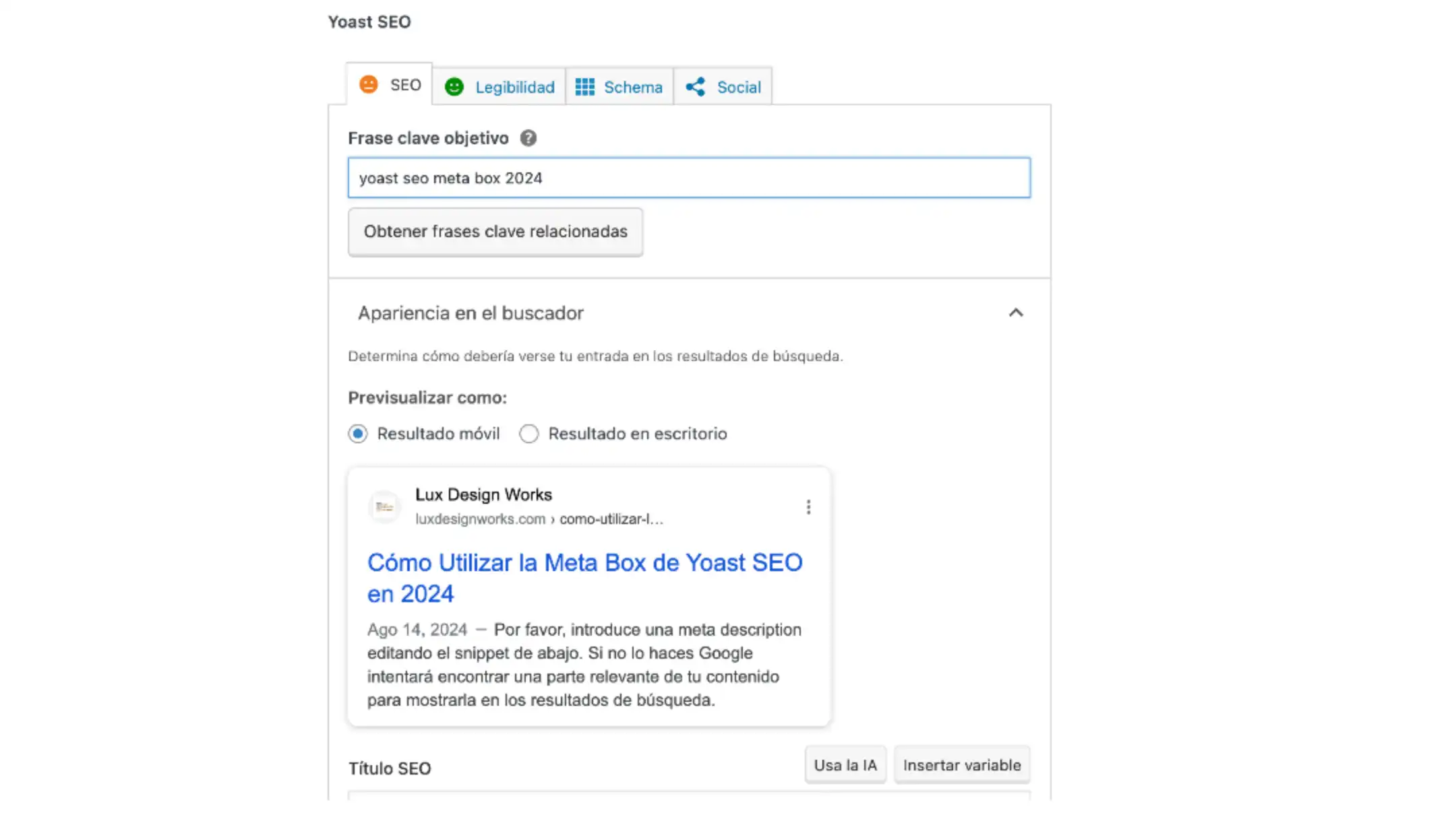 Seo yoast plugin meta box